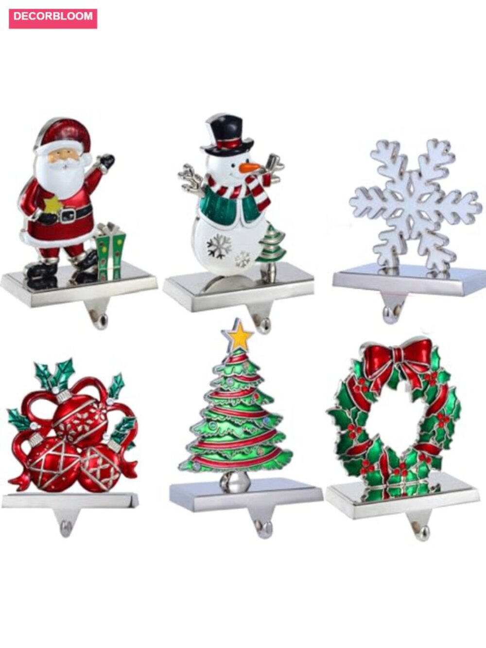 Christmas Stocking Holders for Mantle Set of 6 Weighted Metal Hangers Holiday